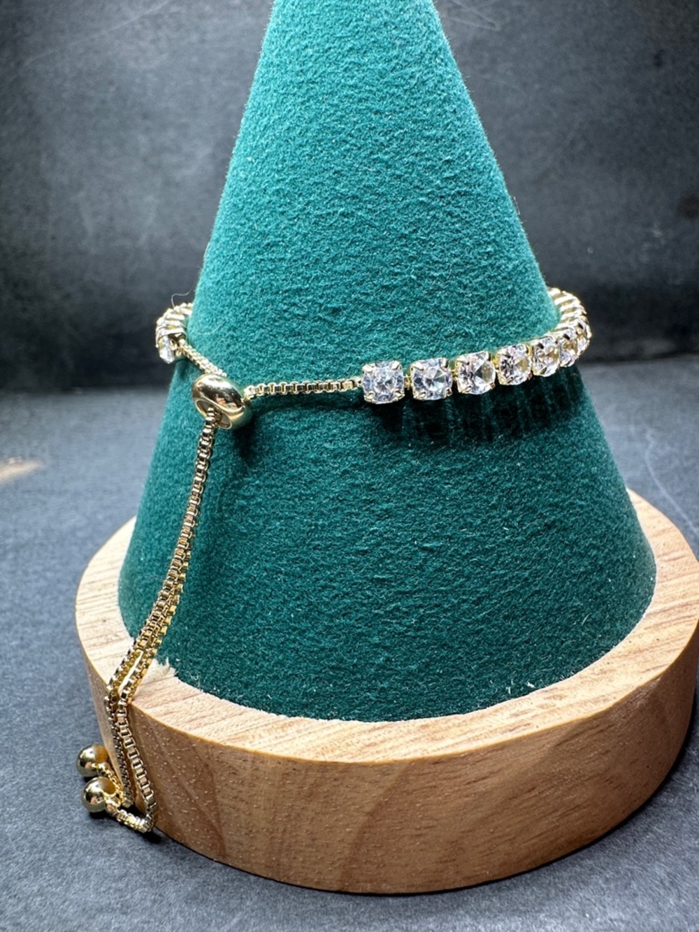 Gold Plated Cubic Zirconia Tennis Slider Bolo Bracelet - Picture 5 of 14